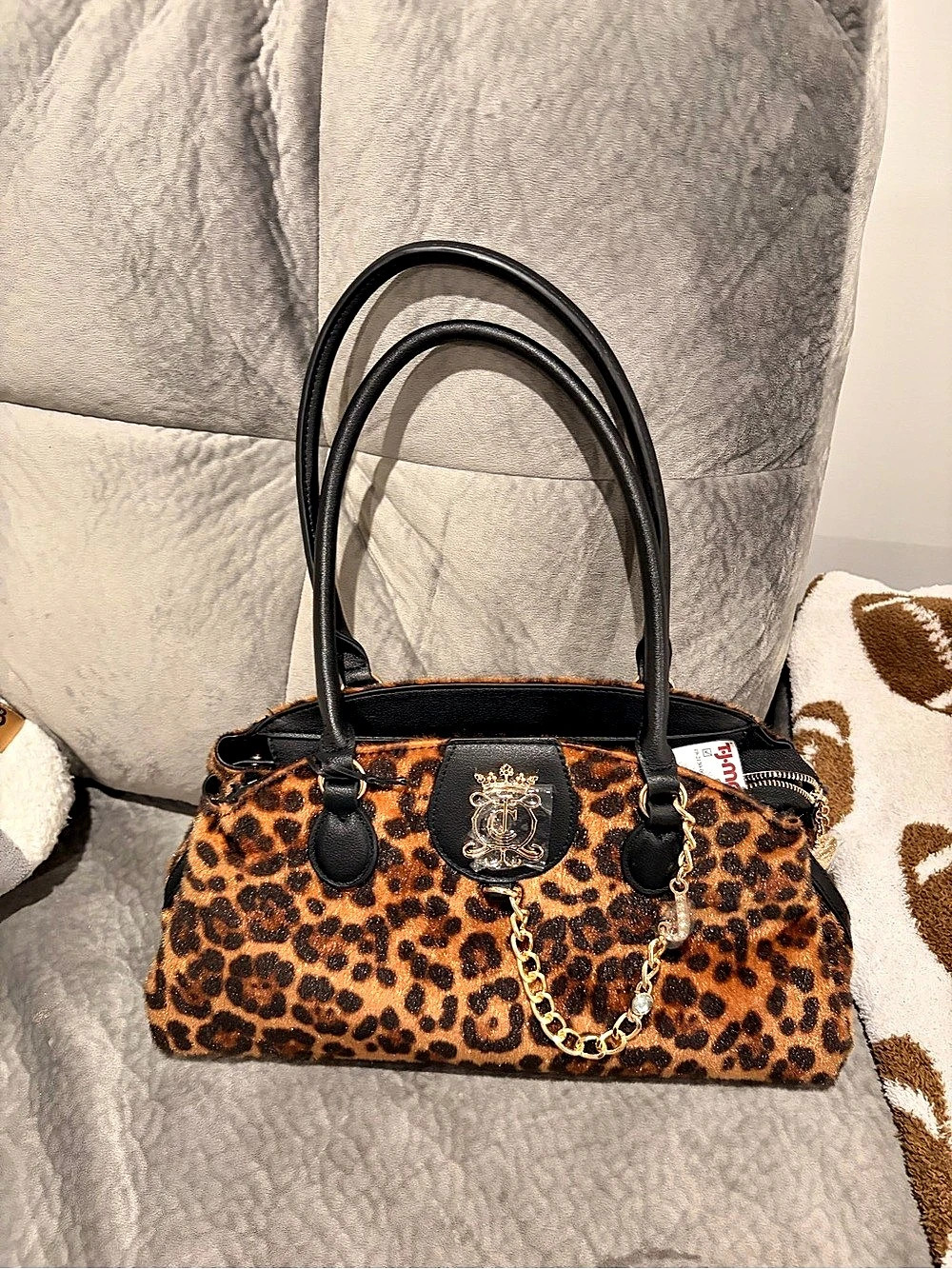Juicy Couture Crown Royalty Satchel Leopard Print Satchel Brown NWT